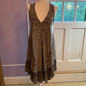 Free People Olive Dress w/ Red bead details. Small
